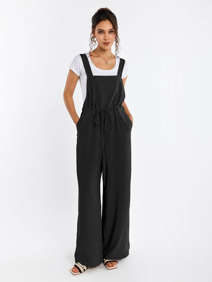 Drawstring Adjustable Button Back Pocket Jumpsuit