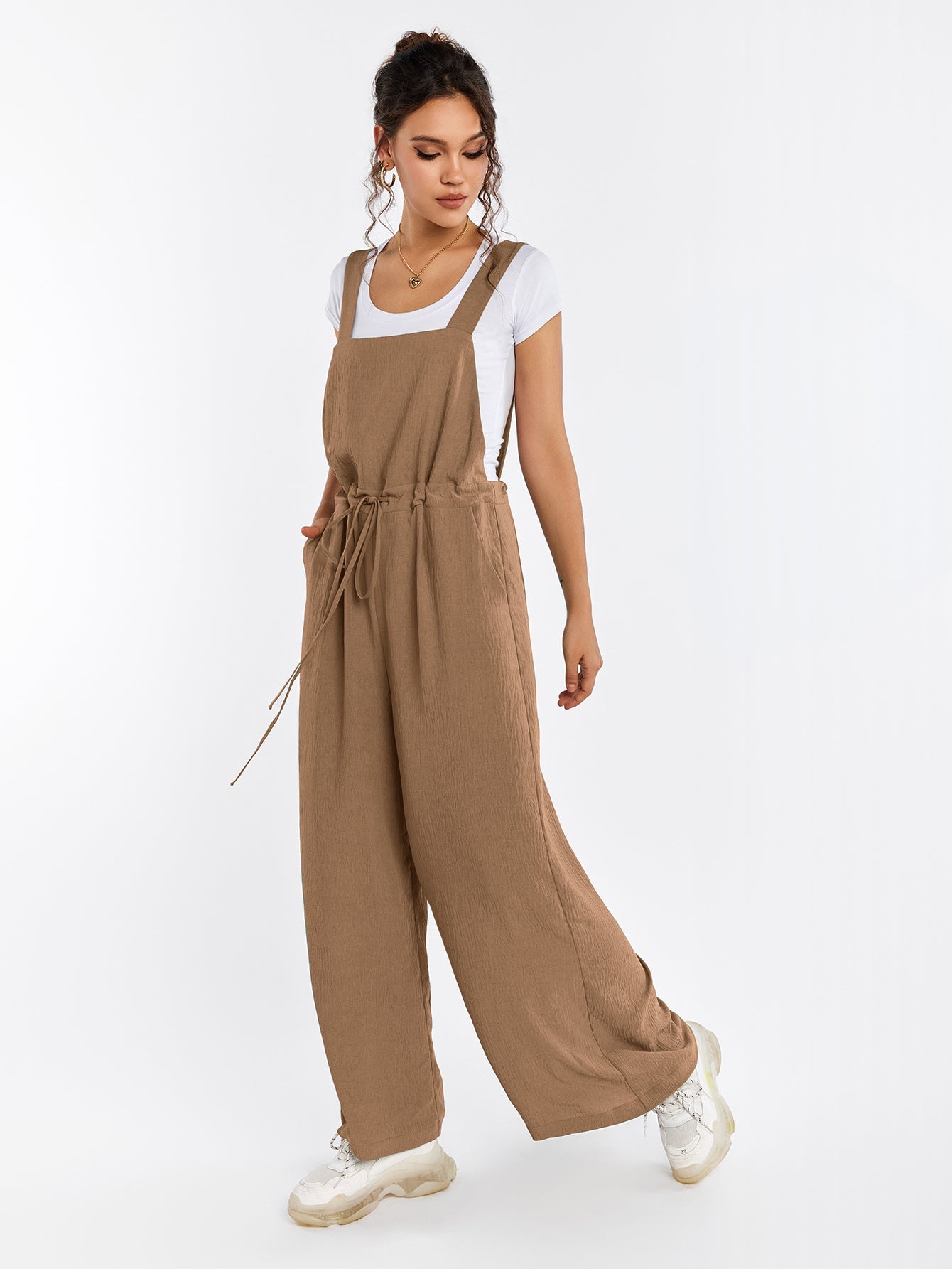 Drawstring Adjustable Button Back Pocket Jumpsuit