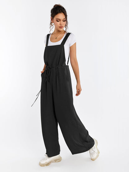 Drawstring Adjustable Button Back Pocket Jumpsuit