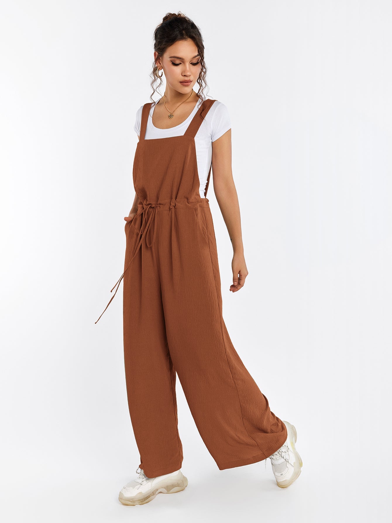 Drawstring Adjustable Button Back Pocket Jumpsuit