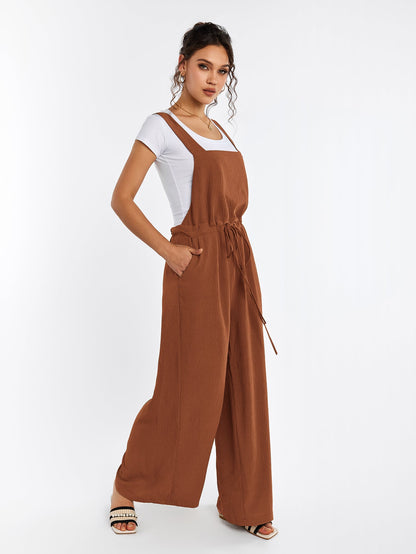 Drawstring Adjustable Button Back Pocket Jumpsuit