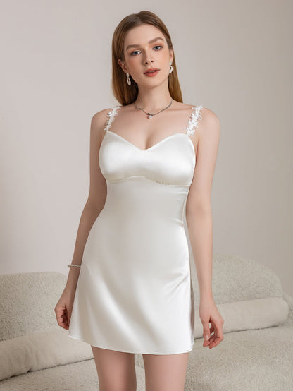 Embellished Straps Backless Satin Cami Dress