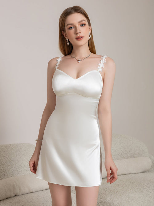 Embellished Straps Backless Satin Cami Dress