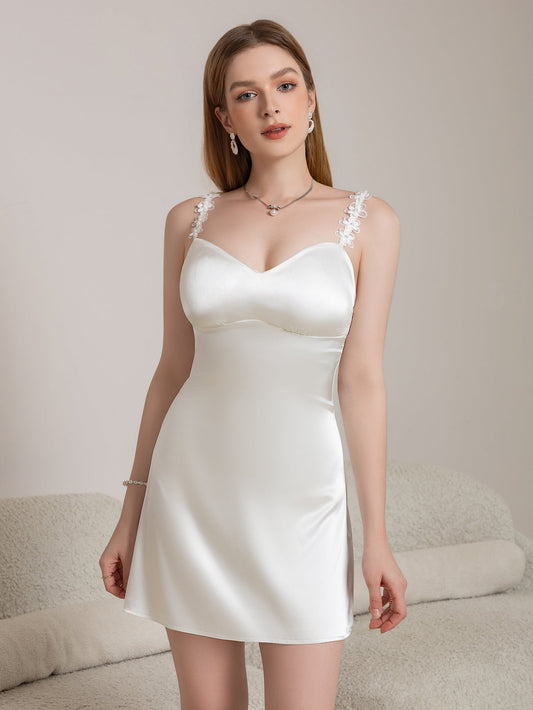 Embellished Straps Backless Satin Cami Dress