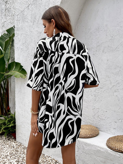 Floral Print Short Sleeve Shirt&Print Shorts Set