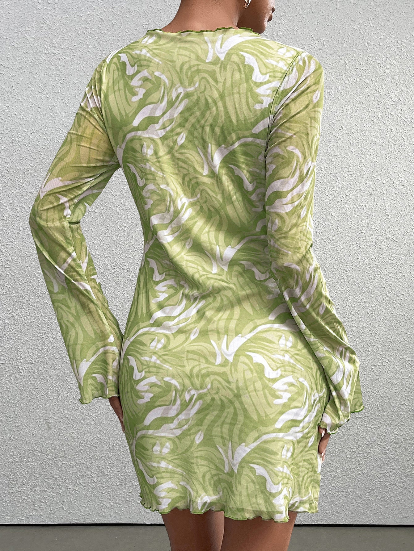 Flounce Sleeve Floral Print Mesh Mini Dress