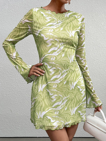Flounce Sleeve Floral Print Mesh Mini Dress