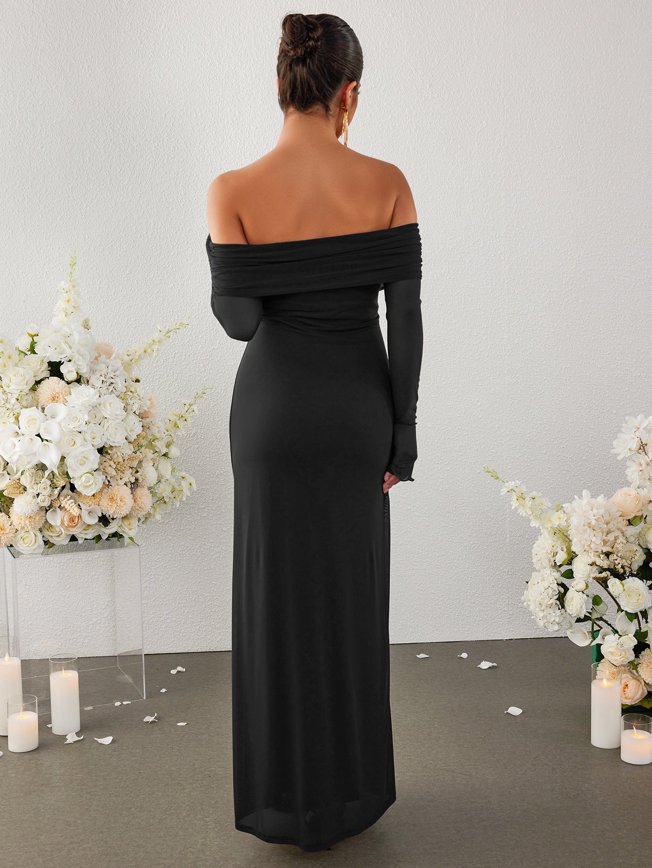 Flounce Sleeve Off Shoulder Mesh Bodycon Dress