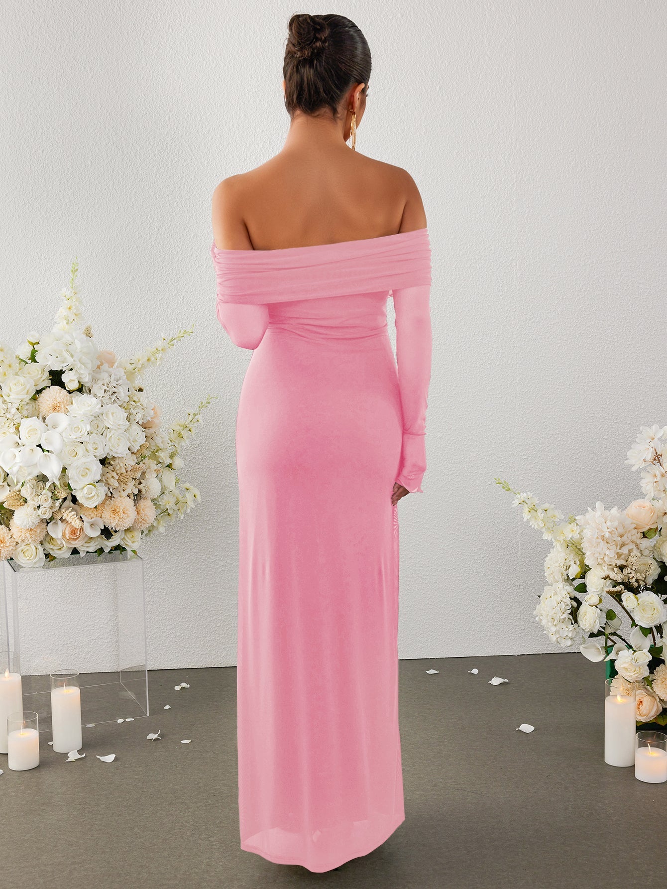 Flounce Sleeve Off Shoulder Mesh Bodycon Dress