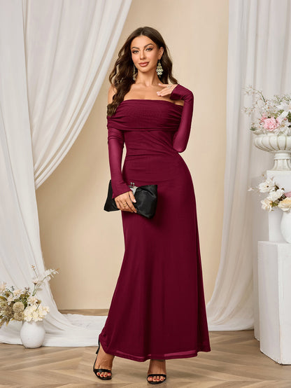 Flounce Sleeve Off Shoulder Mesh Bodycon Dress