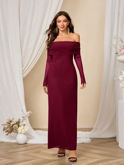 Flounce Sleeve Off Shoulder Mesh Bodycon Dress