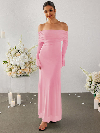 Flounce Sleeve Off Shoulder Mesh Bodycon Dress