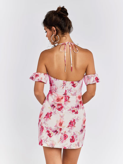 Halter Corset Floral Mini Dress