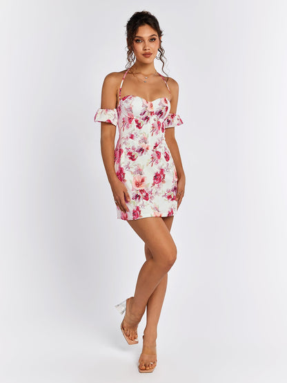 Halter Corset Floral Mini Dress