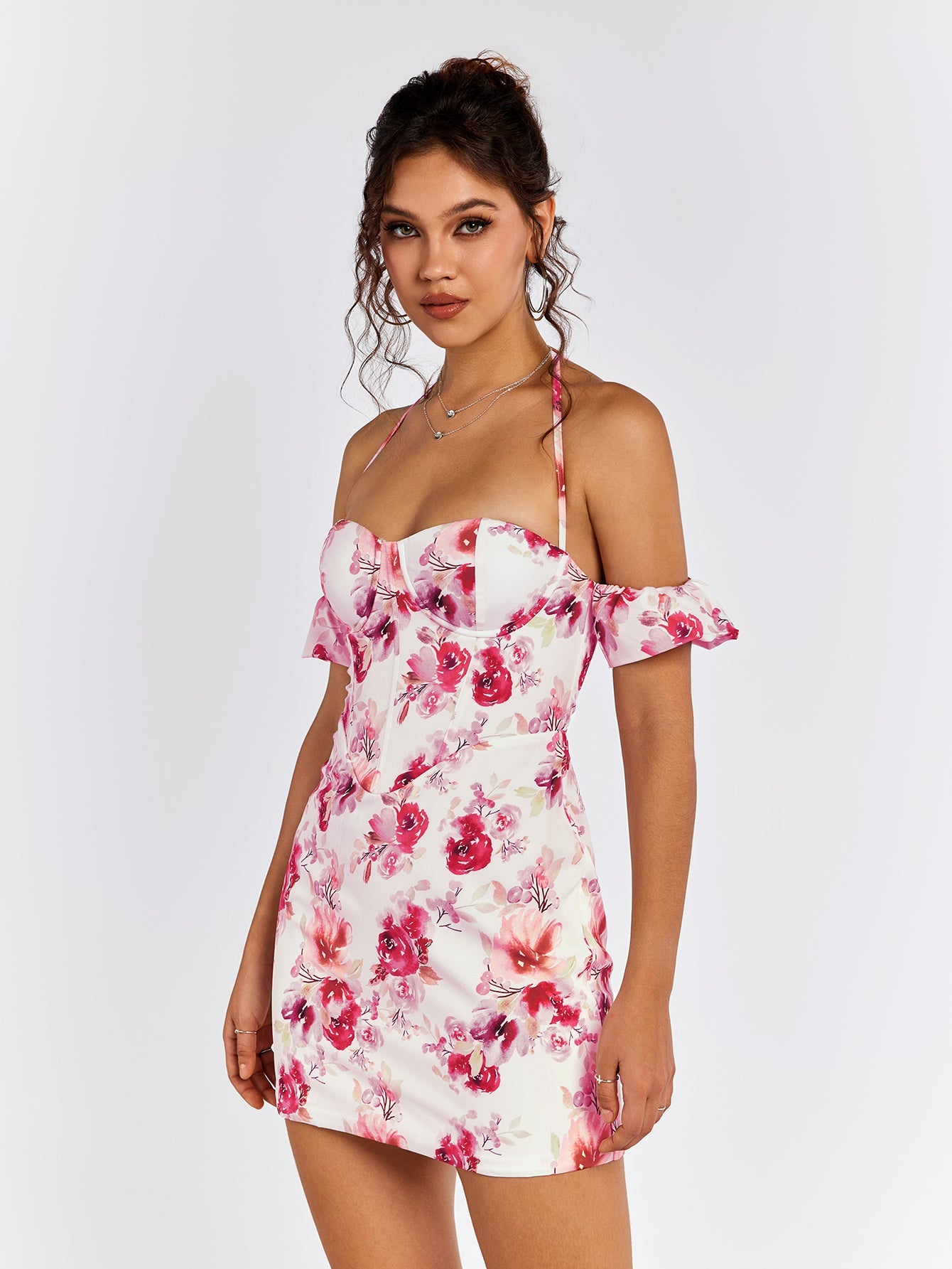 Halter Corset Floral Mini Dress