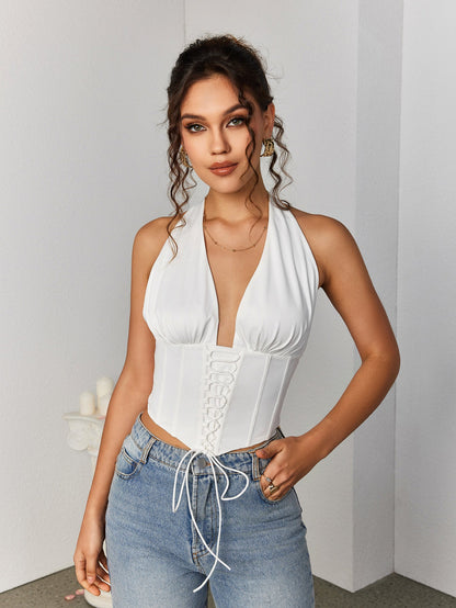 Halter Crisscross Front Zipper Back Top
