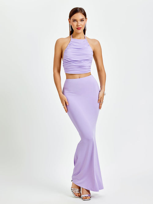 Halter Ruched Tie Back Top&Mermaid Bodycon Skirt