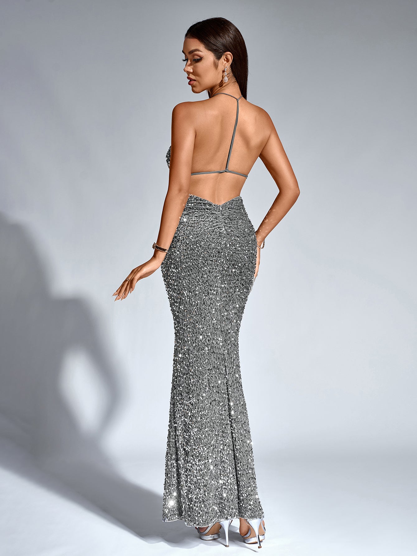 Halter Stereo Flower Sequin Mermaid Dress