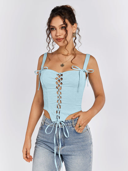 Jacquard Crisscross Front Asymmetrical Hem Top