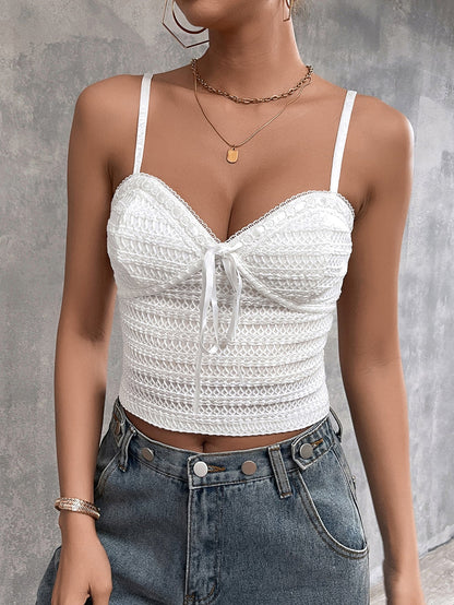 Jacquard Lace Trim Knitted Crop Top
