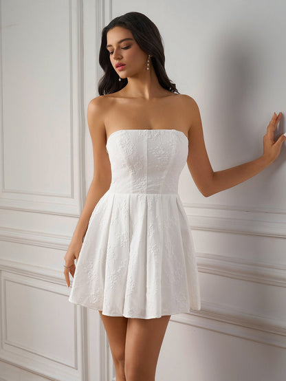 Jacquard Ruched Back Flared Hem Tube Dress
