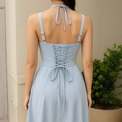 Elegant Lace-up Midi Dress
