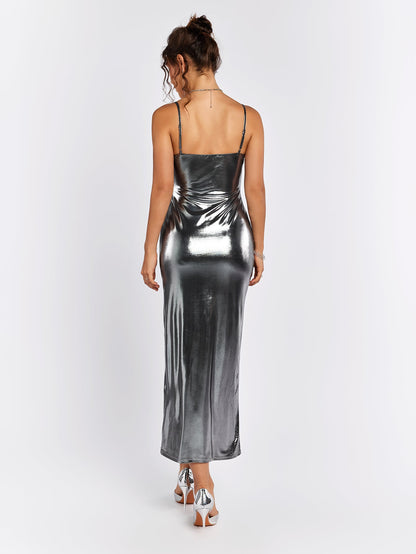 Misty Gold Metallic Fabric Bodycon Dress