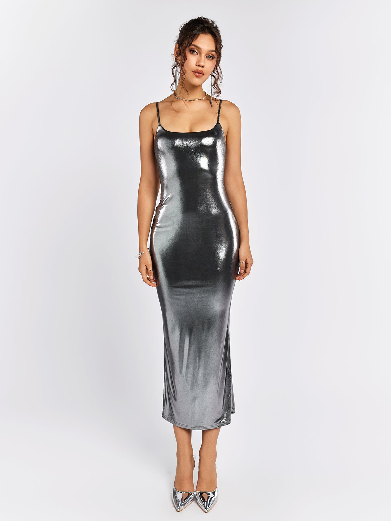 Misty Gold Metallic Fabric Bodycon Dress