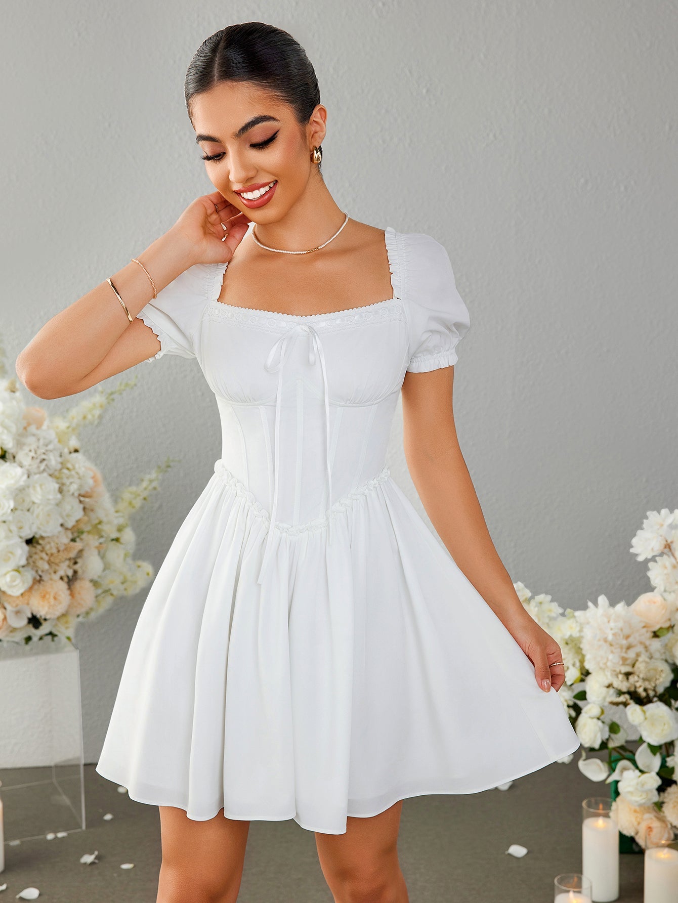 Off Shoulder Crisscross Tie Back Mini Dress