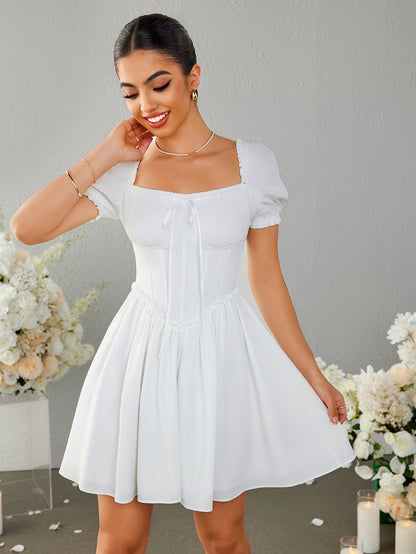 Off Shoulder Crisscross Tie Back Mini Dress