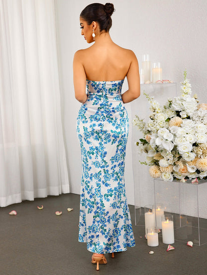 Off Shoulder Ruched Bust Floral Tube Dress