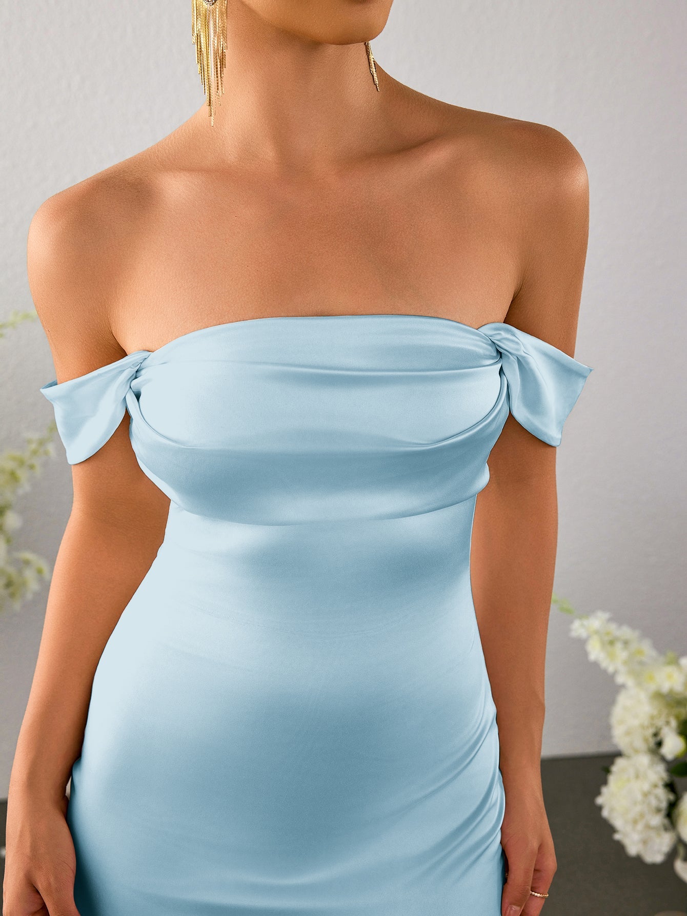 Off Shoulder Satin Backless Mermaid Dress