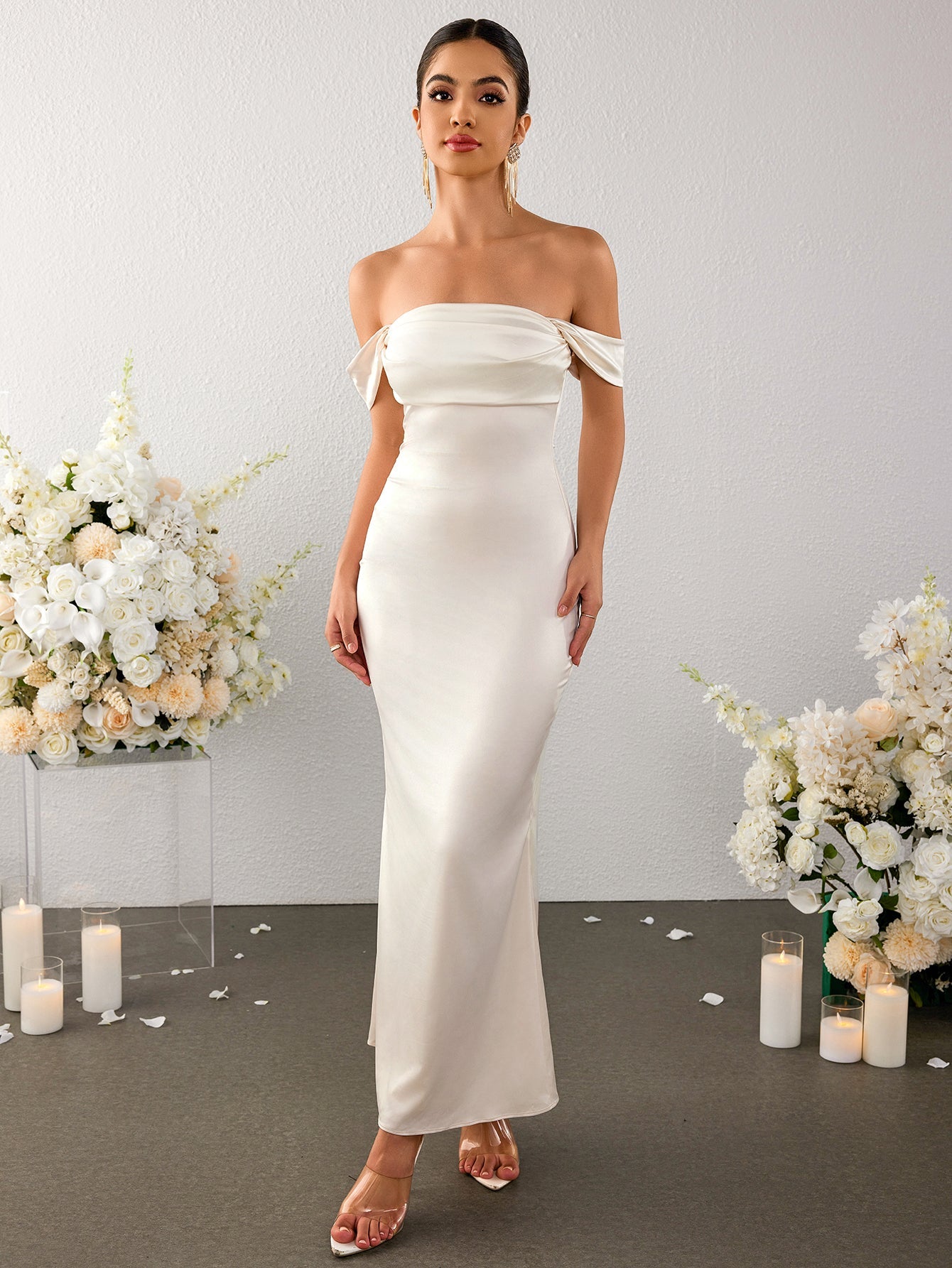 Off Shoulder Satin Backless Mermaid Dress