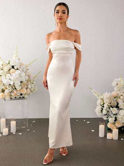 Off Shoulder Satin Backless Mermaid Dress