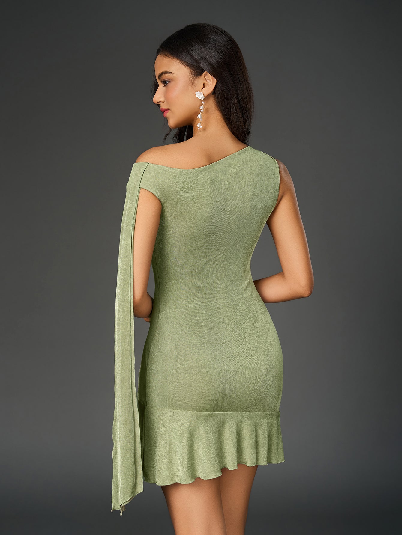 Off Shoulder Sleeveless Asymmetrical Hem Solid Dress
