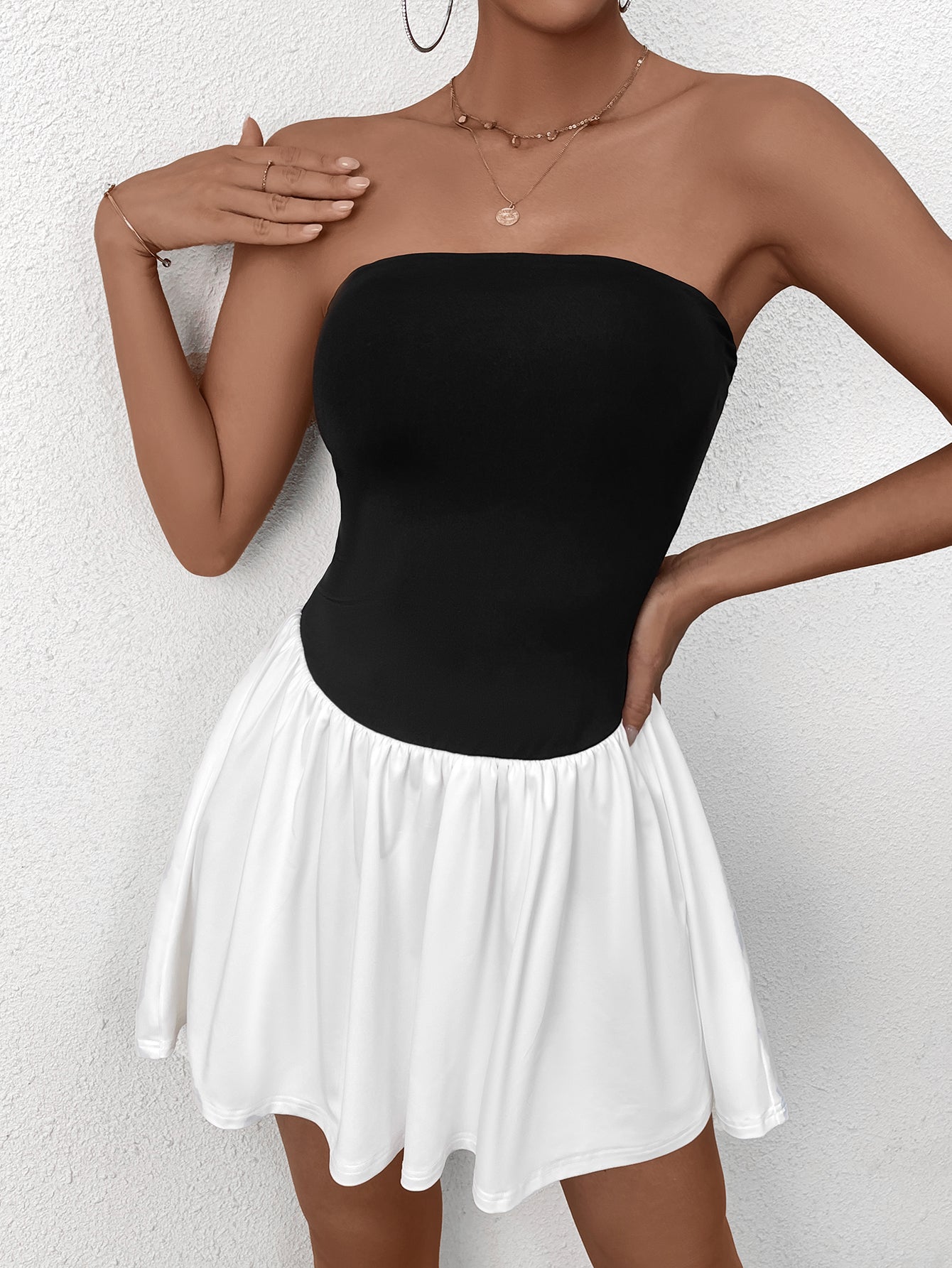 Patchwork Contrast Tube Mini Dress
