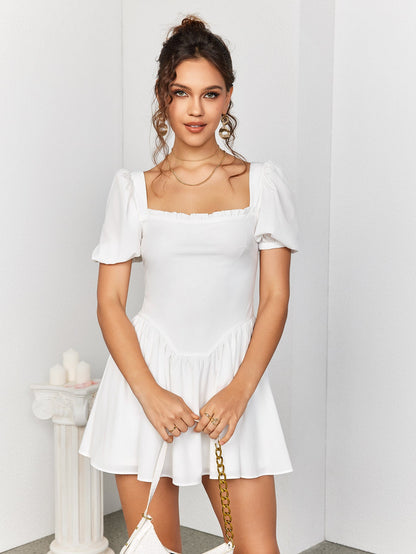 Puff Sleeve Zipper Back Mini Dress