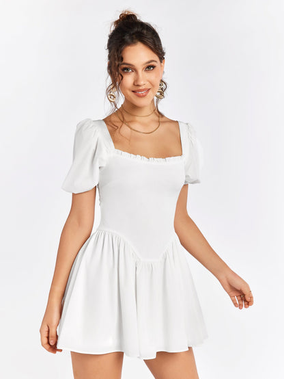 Puff Sleeve Zipper Back Mini Dress