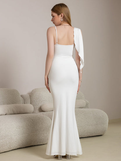 Ribbon Trim Ruched Mermaid Hem Prom Dress