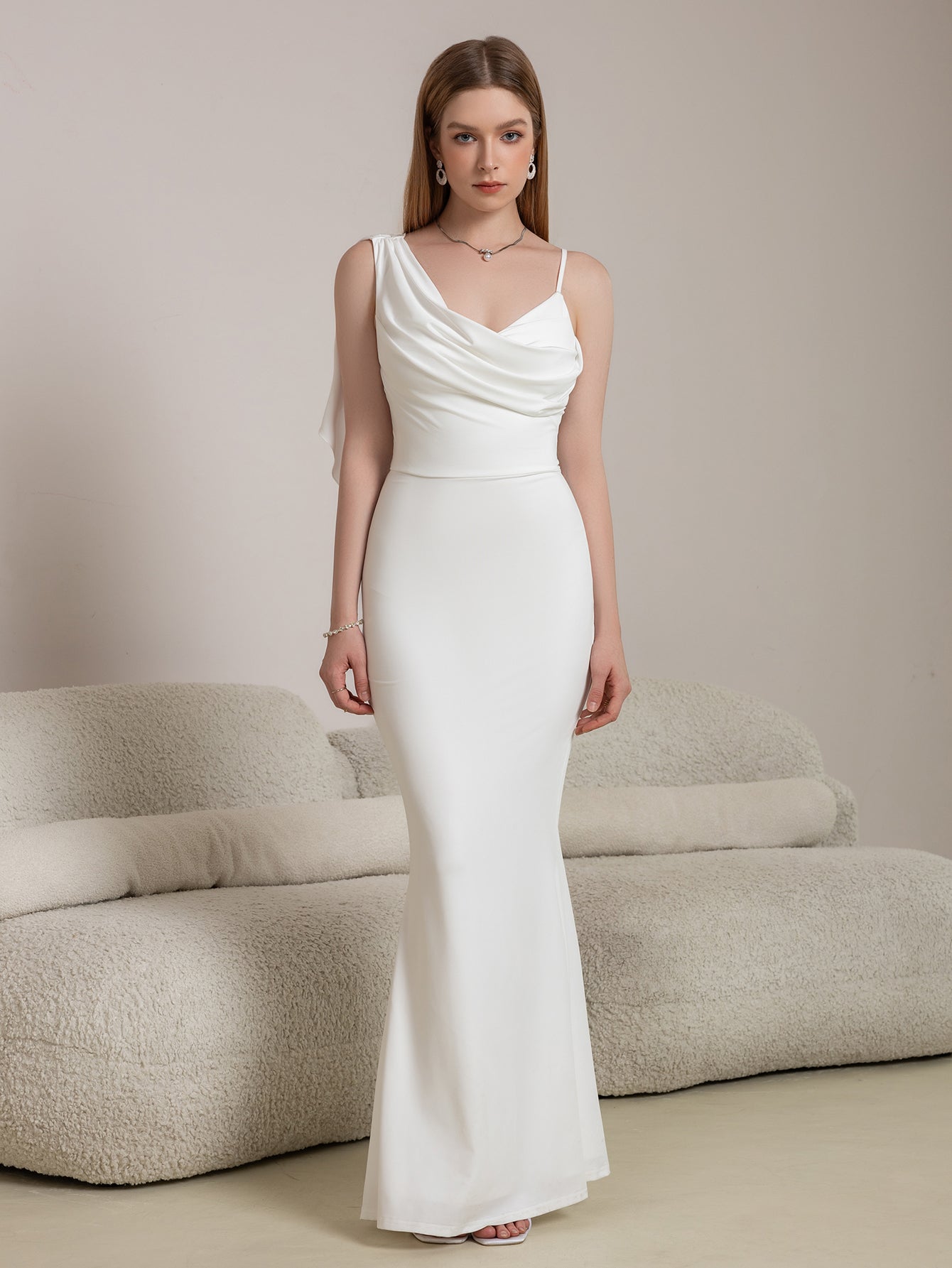 Ribbon Trim Ruched Mermaid Hem Prom Dress