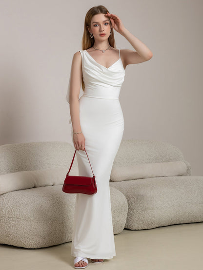 Ribbon Trim Ruched Mermaid Hem Prom Dress