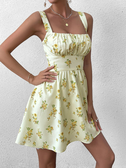 Ruched Bust Floral Print Cami Dress