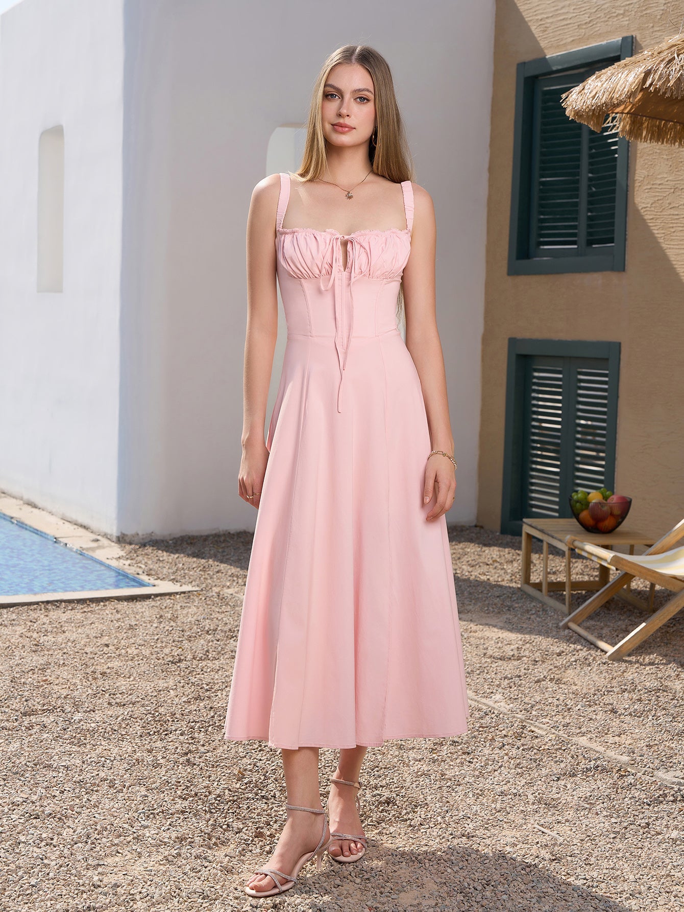 Ruched Bust Split Hem Crisscross Back Dress