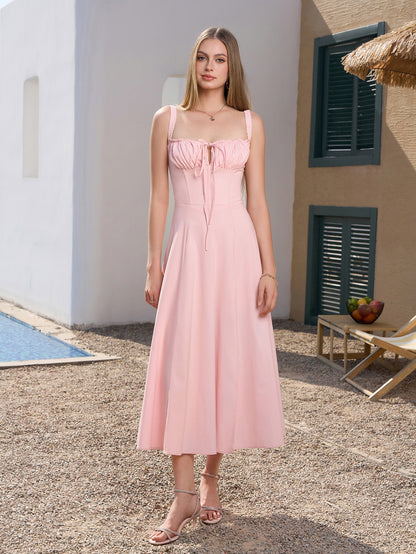 Ruched Bust Split Hem Crisscross Back Dress