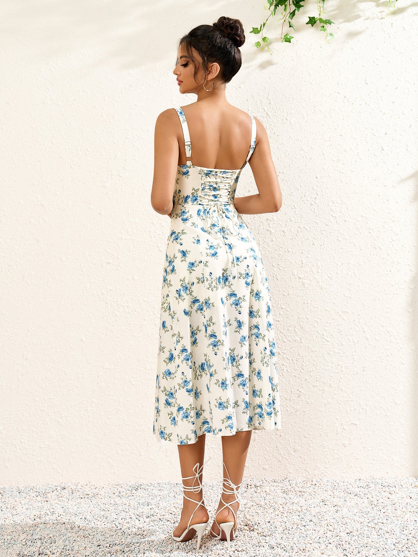 Ruched Bust Split Thigh Floral Cami Dress