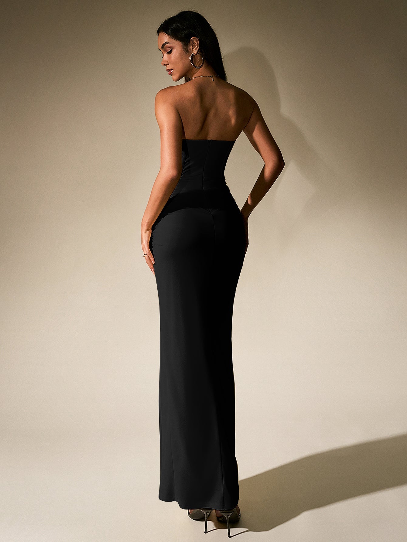 Ruched Corset Split Hem Mesh Tube Dress