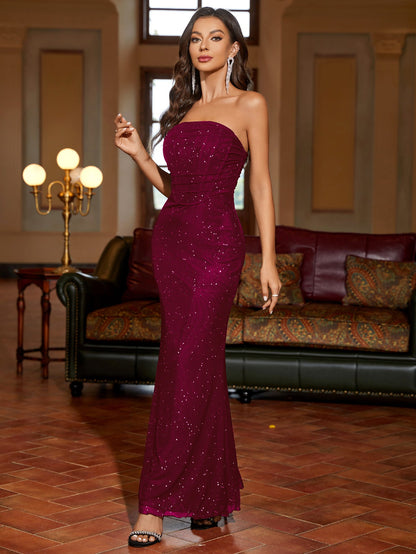Ruched Mesh Sequin Tube Dress
