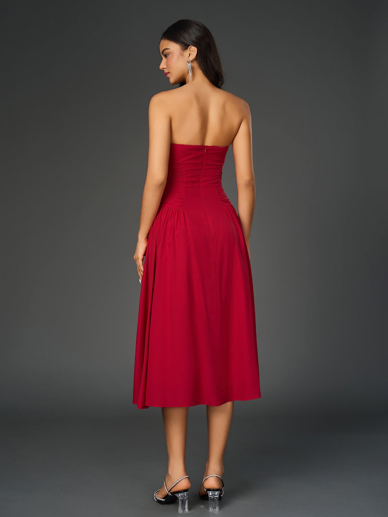 Ruched Waist Backless Prom Tube Dress