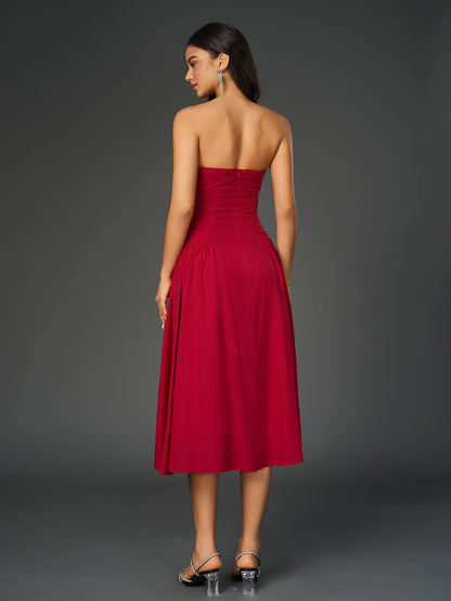 Ruched Waist Backless Prom Tube Dress