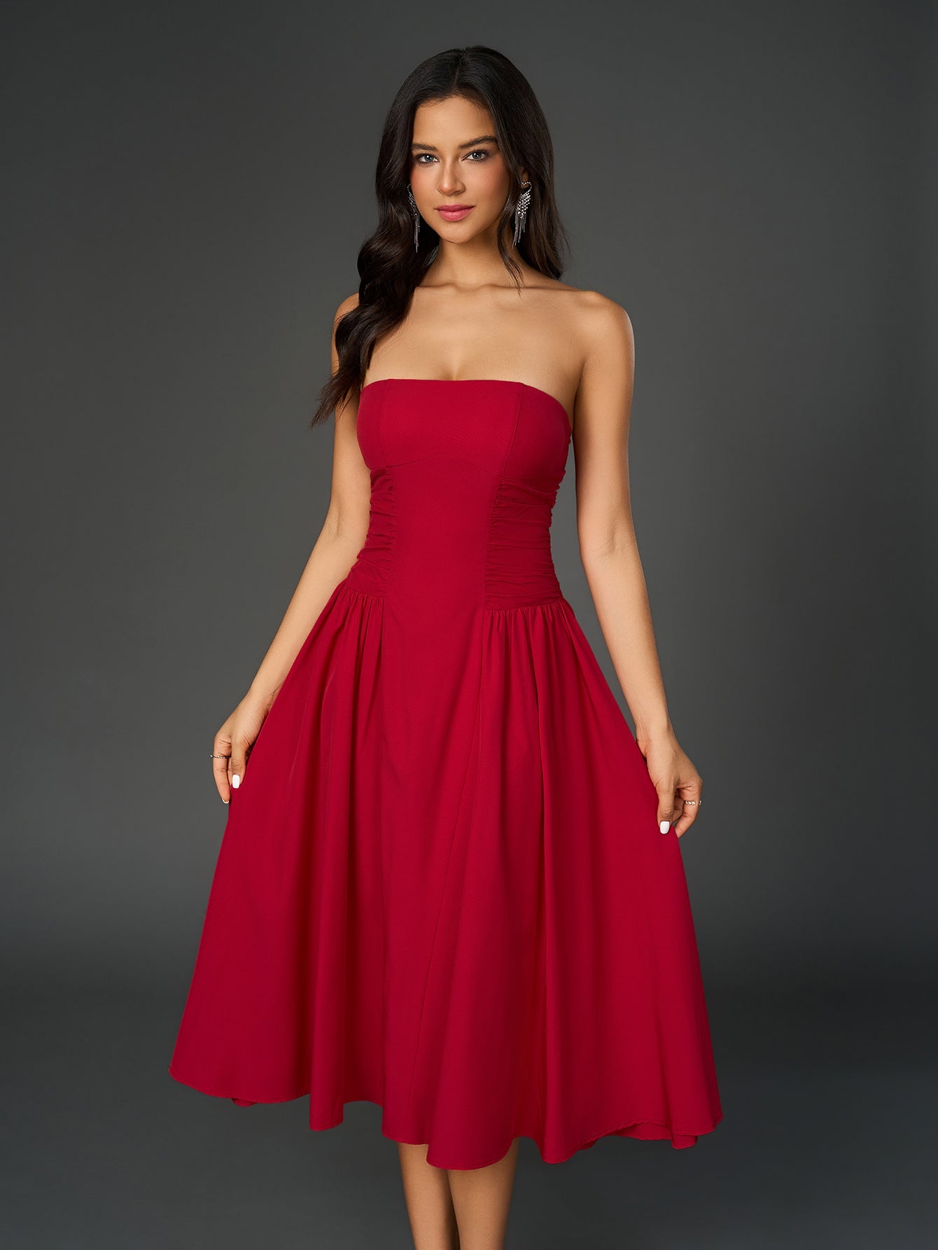 Ruched Waist Backless Prom Tube Dress